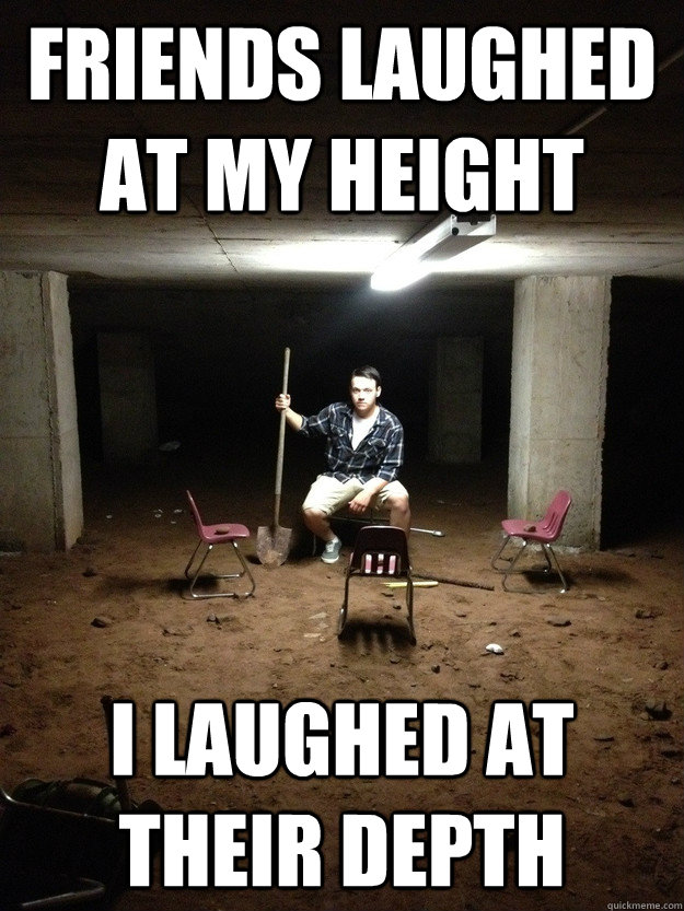 Friends laughed at my height  i laughed at their depth   shovel guy
