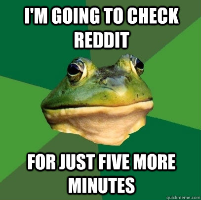 I'm going to check Reddit for just five more minutes  Foul Bachelor Frog