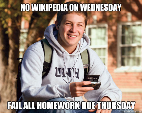 No Wikipedia on Wednesday Fail all homework due thursday  College Freshman