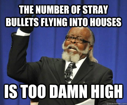 the number of stray bullets flying into houses is too damn high  Too Damn High