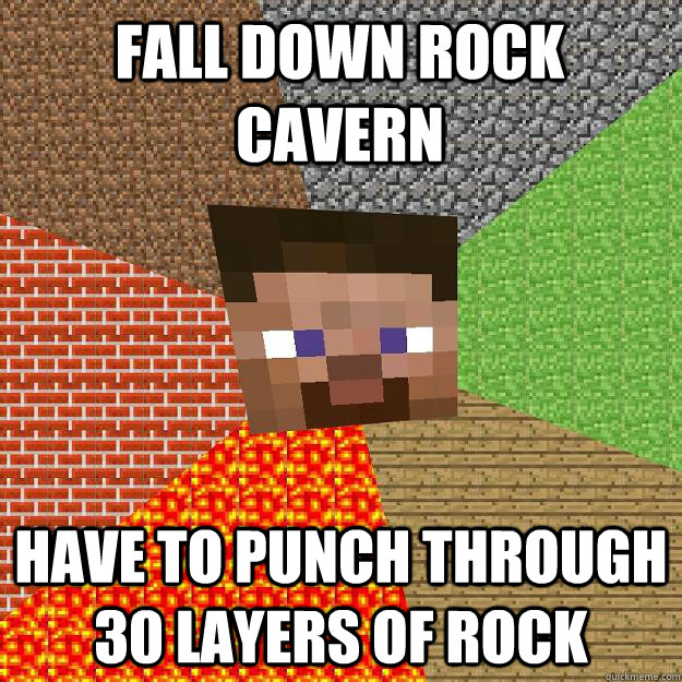 fall down rock cavern have to punch through 30 layers of rock  Minecraft