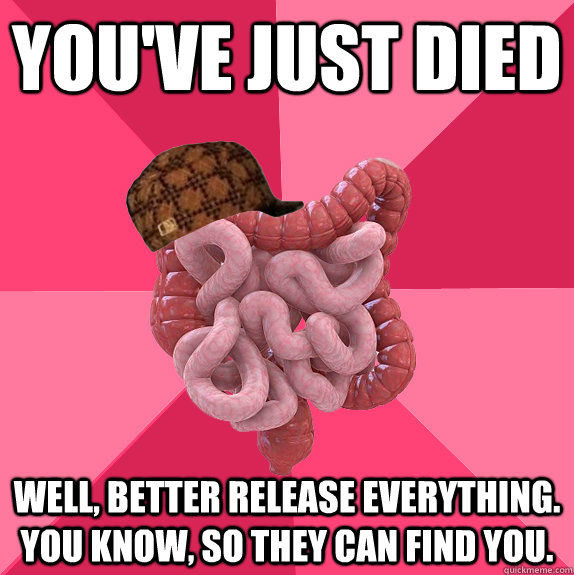 You've just died well, better release everything. you know, so they can find you.  - You've just died well, better release everything. you know, so they can find you.   Scumbag Intestines