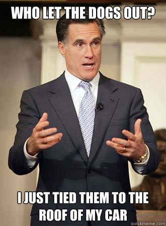 Who let the dogs out? I just tied them to the roof of my car  Relatable Romney