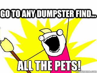 ALL THE PETS! GO TO ANY DUMPSTER FIND...  All The Thigns