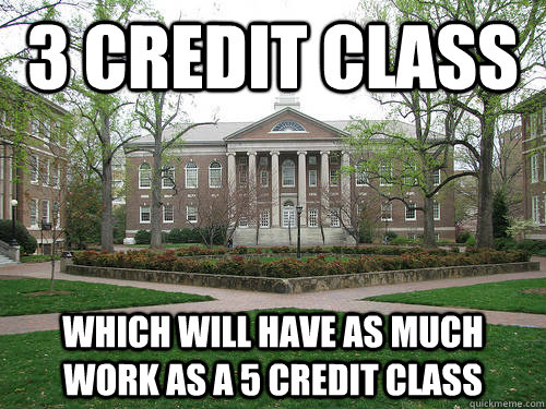 3 credit class which will have as much work as a 5 credit class  Scumbag University