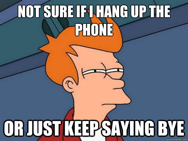 Not sure if I hang up the phone Or just keep saying bye - Not sure if I hang up the phone Or just keep saying bye  Futurama Fry