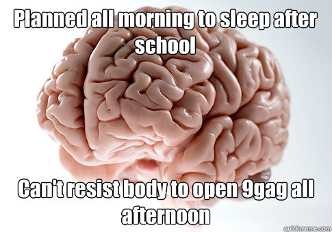 Planned all morning to sleep after school Can't resist body to open 9gag all afternoon  Scumbag Brain
