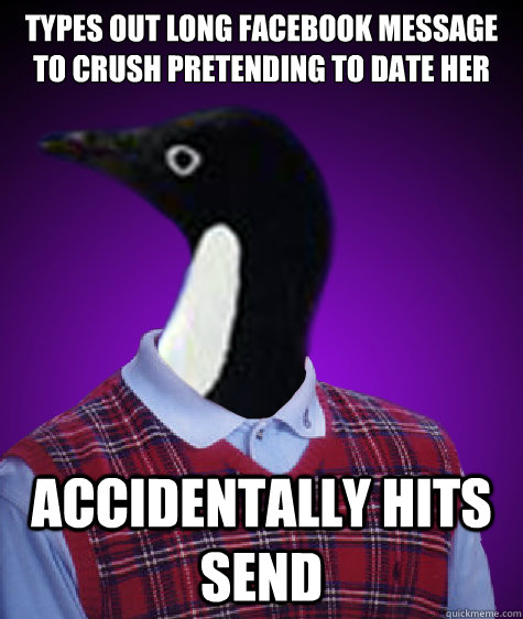 Types out long facebook message to crush pretending to date her  Accidentally hits send  