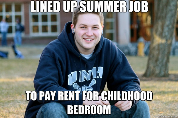 Lined up summer job To pay rent for childhood bedroom  Mature College Senior