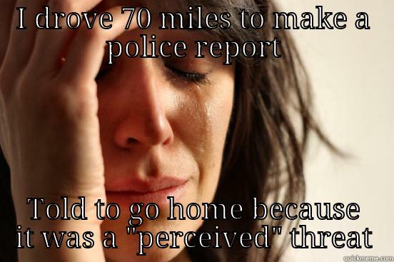 I DROVE 70 MILES TO MAKE A POLICE REPORT TOLD TO GO HOME BECAUSE IT WAS A 