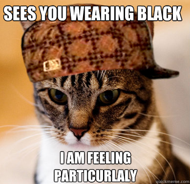 Sees you wearing black I am feeling particurlaly affectionate today  Scumbag Cat