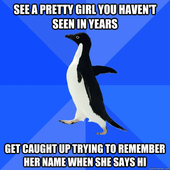 See a pretty girl you haven't seen in years get caught up trying to remember her name when she says hi  Socially Awkward Penguin