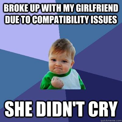 broke up with my girlfriend due to compatibility issues she didn't cry  Success Kid