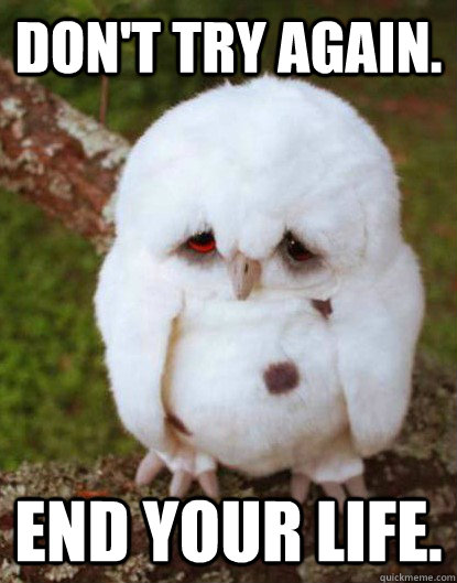 don't try again. end your life.  Depressed Owl