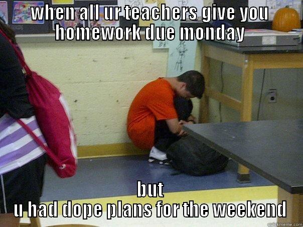 WHEN ALL UR TEACHERS GIVE YOU HOMEWORK DUE MONDAY BUT U HAD DOPE PLANS FOR THE WEEKEND Misc