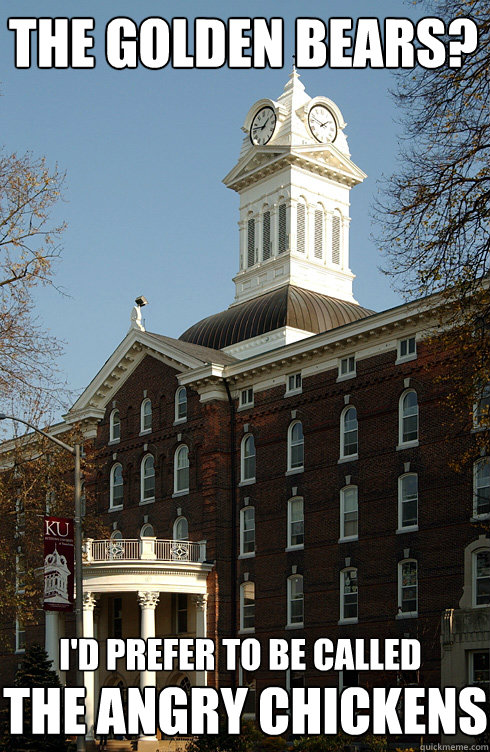 The Golden Bears? I'd prefer to be called  the Angry Chickens  Kutztown Big Chicken