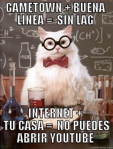 GAMETOWN + BUENA LINEA =  SIN LAG INTERNET +  TU CASA =  NO PUEDES ABRIR YOUTUBE Chemistry Cat