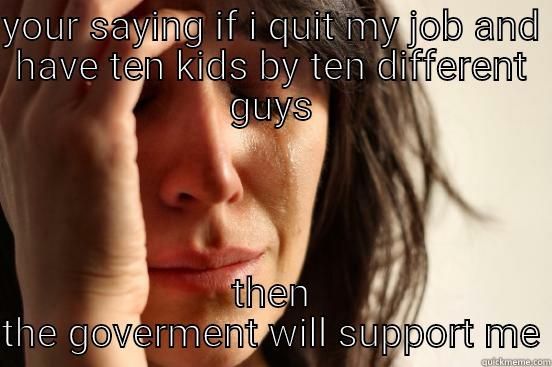 YOUR SAYING IF I QUIT MY JOB AND HAVE TEN KIDS BY TEN DIFFERENT GUYS THEN THE GOVERMENT WILL SUPPORT ME First World Problems