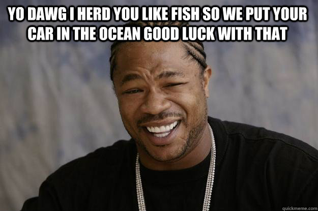 YO DAWG I HErd YOU like fish so we put your car in the ocean good luck with that  - YO DAWG I HErd YOU like fish so we put your car in the ocean good luck with that   Xzibit meme