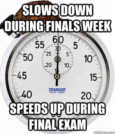 slows down during finals week Speeds up during final exam  