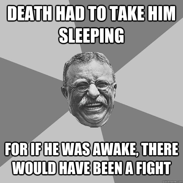 Death Had to take him sleeping for if he was awake, there would have been a fight - Death Had to take him sleeping for if he was awake, there would have been a fight  Teddy Roosevelt