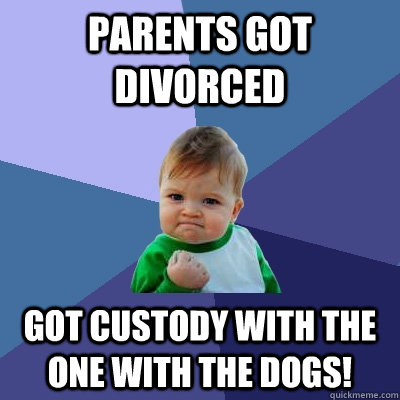 Parents got divorced Got custody with the one with the dogs!  Success Kid
