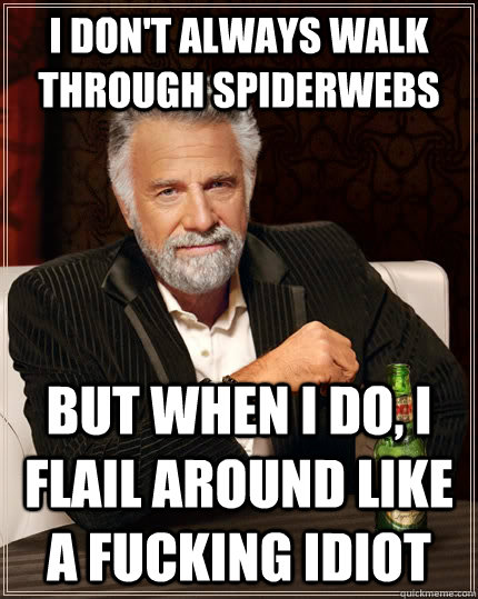 I don't always walk through spiderwebs but when I do, I flail around like a fucking idiot  The Most Interesting Man In The World