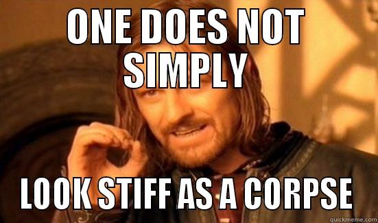 Inside joke - ONE DOES NOT SIMPLY LOOK STIFF AS A CORPSE Boromir