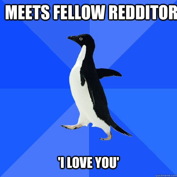 Meets fellow redditor   'I love you'  Socially Awkward Penguin