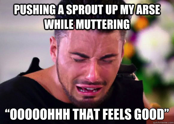 pushing a sprout up my arse while muttering “ooooohhh that feels good”  Veet Hair Removal Cream for Men Amazon Review