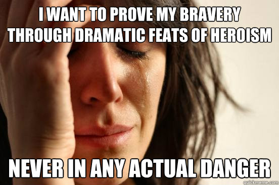 i want to prove my bravery through dramatic feats of heroism never in any actual danger  First World Problems