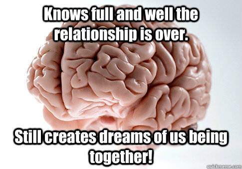 Knows full and well the relationship is over. Still creates dreams of us being   together!  Scumbag Brain