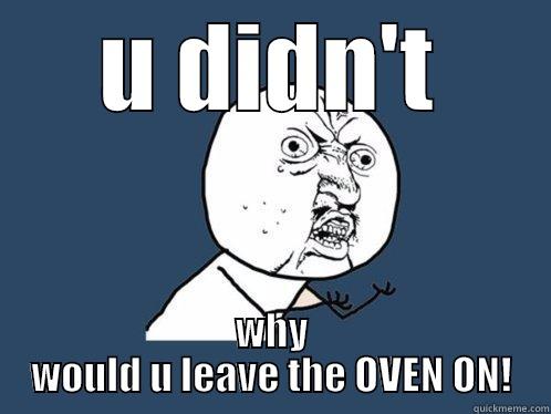 U DIDN'T WHY WOULD U LEAVE THE OVEN ON! Y U No
