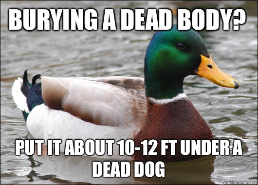 Burying a dead body? Put it about 10-12 ft under a dead dog  Actual Advice Mallard
