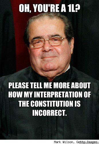 Oh, you're a 1L? Please tell me more about how my interpretation of the Constitution is incorrect. - Oh, you're a 1L? Please tell me more about how my interpretation of the Constitution is incorrect.  Scumbag Scalia