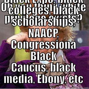 OH YOU THINK WHITE PRIVILEGE EXISTS? TELL ME MORE ABOUT AFFIRMATIVE ACTION, BET, BLACK EXPO, BLACK COLLEGES, BLACK SCHOLARSHIPS, NAACP, CONGRESSIONA BLACK CAUCUS, BLACK MEDIA, EBONY, ETC Condescending Wonka
