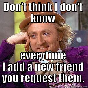 DON'T THINK I DON'T KNOW EVERYTIME I ADD A NEW FRIEND YOU REQUEST THEM. Condescending Wonka