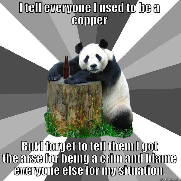 I TELL EVERYONE I USED TO BE A COPPER BUT I FORGET TO TELL THEM I GOT THE ARSE FOR BEING A CRIM AND BLAME EVERYONE ELSE FOR MY SITUATION. Pickup-Line Panda