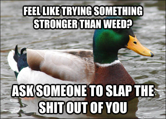 FEEL LIKE TRYING SOMETHING STRONGER THAN WEED? ASK SOMEONE TO SLAP THE SHIT OUT OF YOU  Actual Advice Mallard