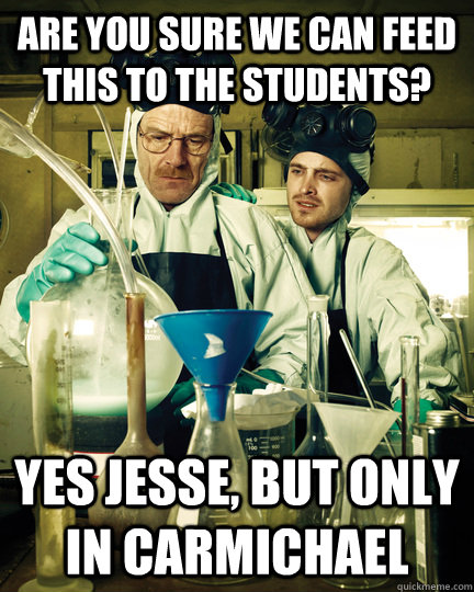 Are you sure we can feed this to the students? Yes Jesse, but only in Carmichael - Are you sure we can feed this to the students? Yes Jesse, but only in Carmichael  Let That Breaking Bad Boy Cook