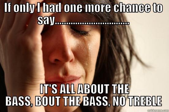 REALLY. THE BASS? - IF ONLY I HAD ONE MORE CHANCE TO SAY.................................  IT'S ALL ABOUT THE BASS, BOUT THE BASS, NO TREBLE First World Problems