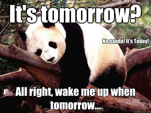 It's tomorrow? All right, wake me up when tomorrow... No panda! It's Today!  Procrastination Panda