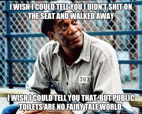 I wish I could tell you I didn't shit on the seat and walked away I wish I could tell you that, but public toilets are no fairy tale world. - I wish I could tell you I didn't shit on the seat and walked away I wish I could tell you that, but public toilets are no fairy tale world.  Shawshank Redemption