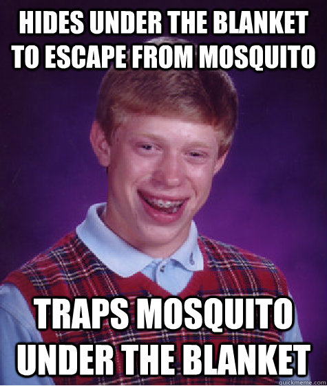 hides under the blanket to escape from mosquito traps mosquito under the blanket   Bad Luck Brian
