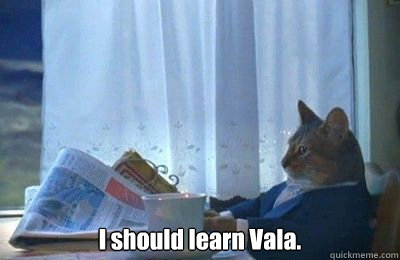  I should learn Vala. -  I should learn Vala.  I should buy a bike