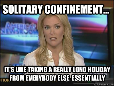 Solitary confinement... It's like taking a really long holiday from everybody else, essentially - Solitary confinement... It's like taking a really long holiday from everybody else, essentially  Megyn Kelly