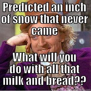 PREDICTED AN INCH OF SNOW THAT NEVER CAME WHAT WILL YOU DO WITH ALL THAT MILK AND BREAD?? Condescending Wonka