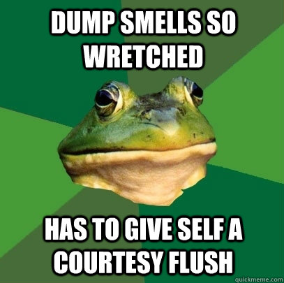 dump smells so wretched has to give self a courtesy flush  Foul Bachelor Frog