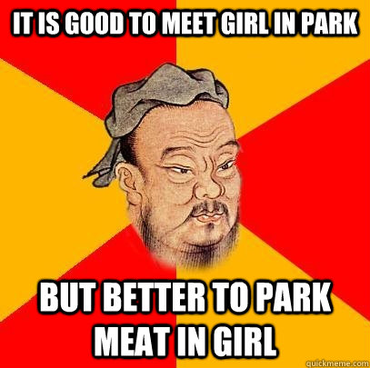 it is good to meet girl in park but better to park meat in girl  Confucius says