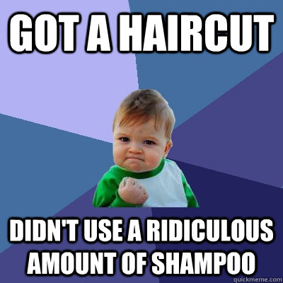 got a haircut didn't use a ridiculous amount of shampoo  Success Kid